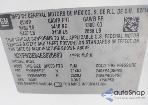 2014 Cadillac Srx Premium Collection z USA, uszkodzony, nr VIN 3GYFNDE34ES626960